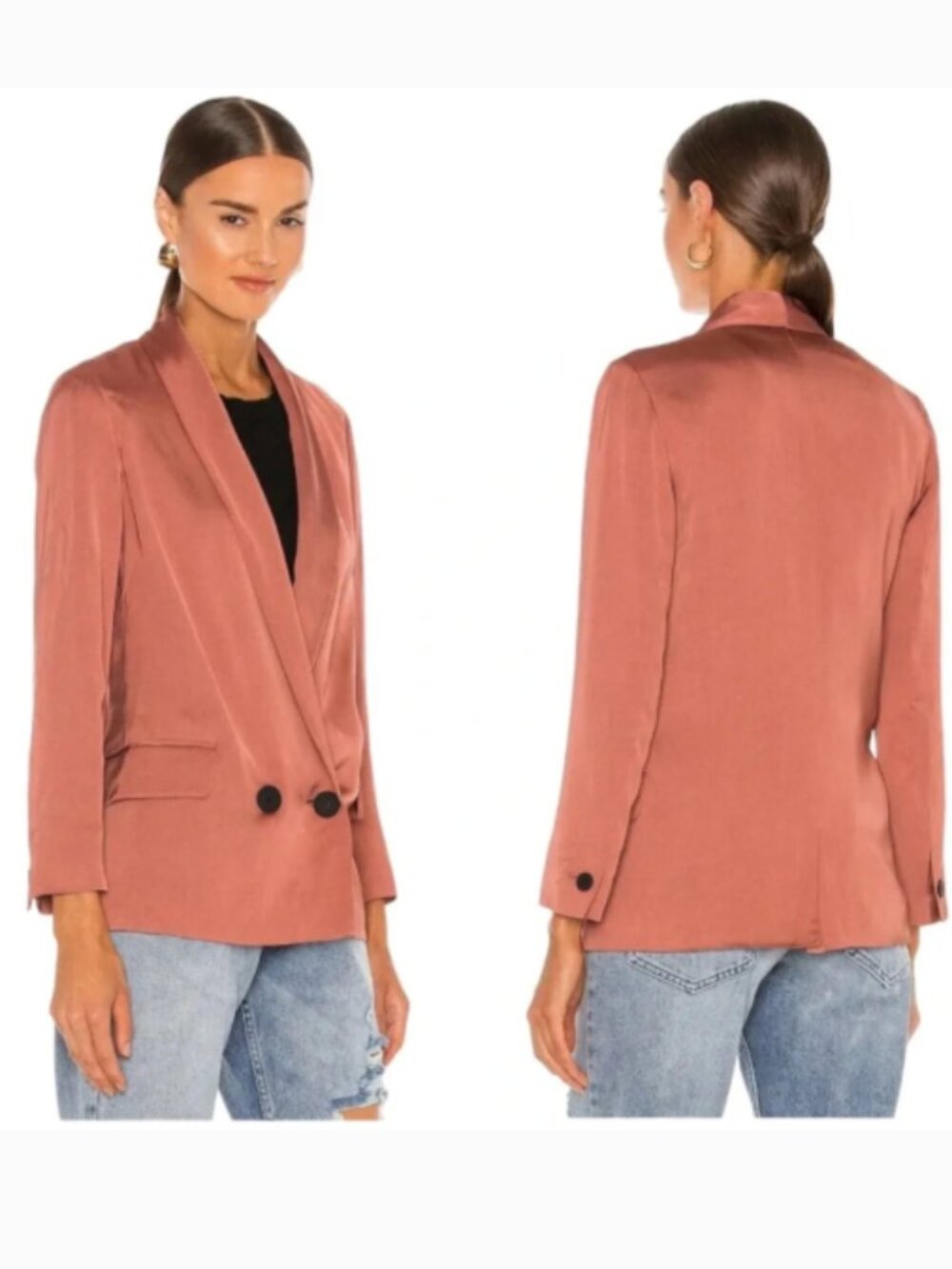 All Saints Rafaella Blazer Jacket Button-Down Redwood Satin Luxury Office Size 4